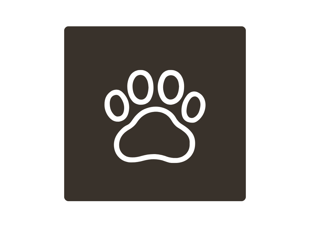 Empreinte de patte d'animal, silhouette blanche sur fond gris foncé.