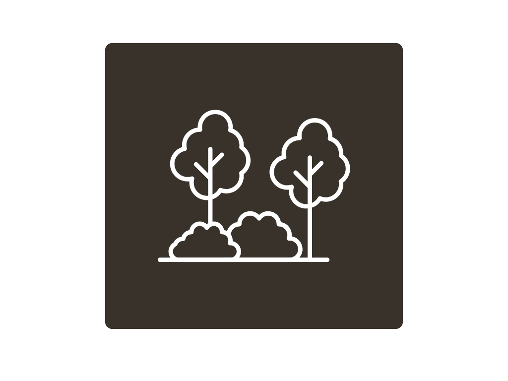 Icone simplifiée de deux arbres et des arbustes