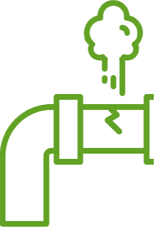 Green pipe with a crack leaking steam or smoke