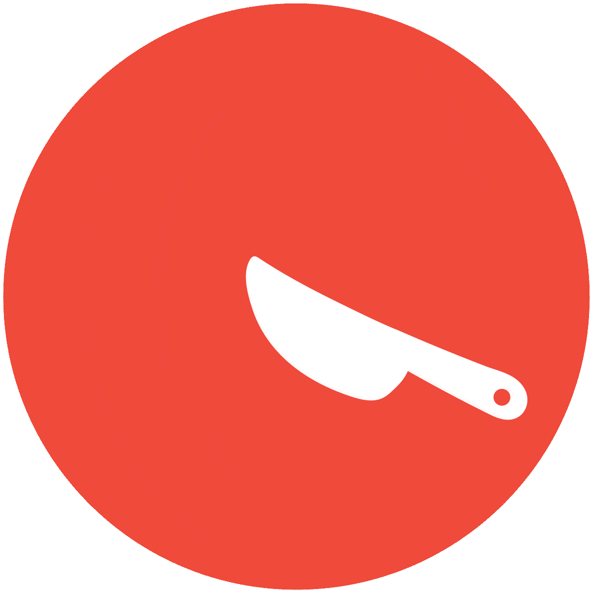 Icon of a cleaver knife on a red circular background.