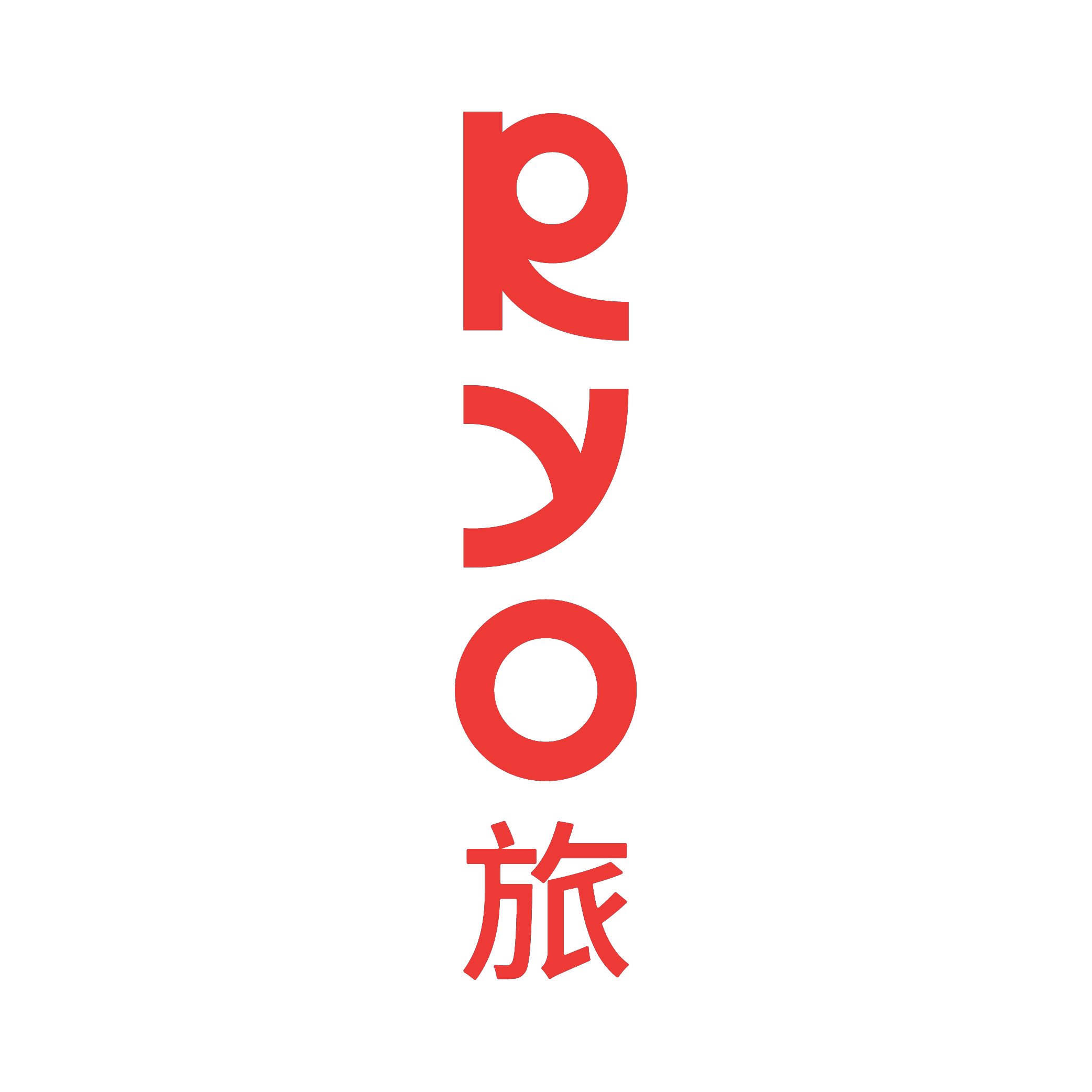 Text on black background with red Japanese characters and English title 'RYO' vertically written.