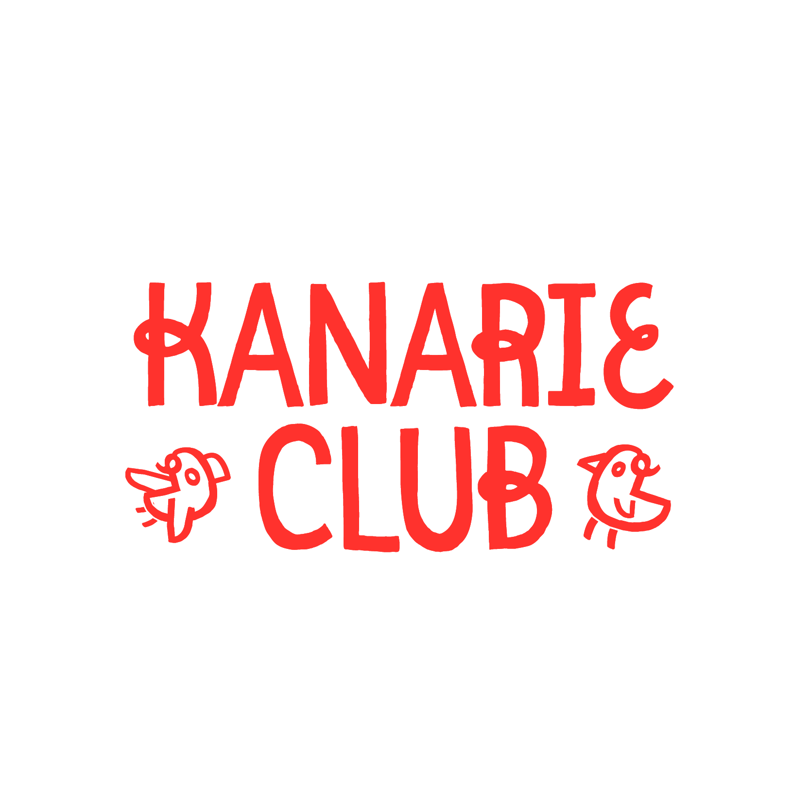 Black background with red text that reads 'KANARIKE CLUB' and two small cartoon bird characters on each side of the text.