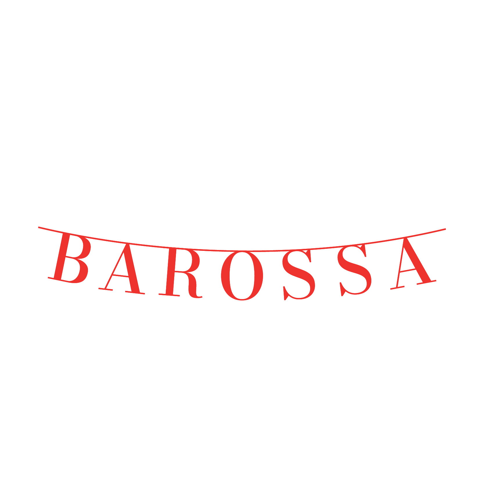 Black background with a string of red letters spelling 'BAROSSA' hanging, celebrating Barossa Valley, a wine region.
