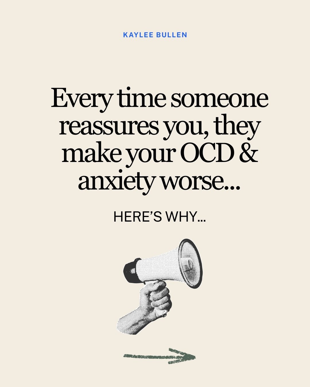 I wish this wasn&rsquo;t true (because I love getting reassurance) BUT!!! the more we seek reassurance, the more we need it. 

👇🏼 follow for more tips, tricks and education (&amp; humor) on anxiety, OCD &amp; feeling stuck in your mind/body with fe