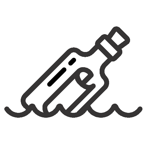 Eine Flasche und ein Glas im Wasser, Symbol für Alkohol- oder Trinkgefahr.