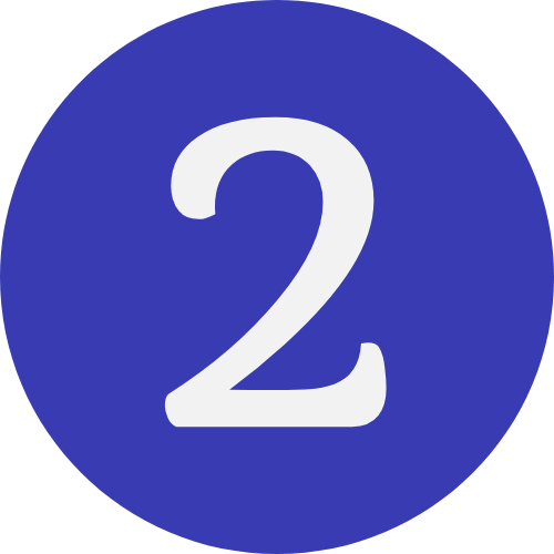 Blue circular sign with a white number 2 in the center.