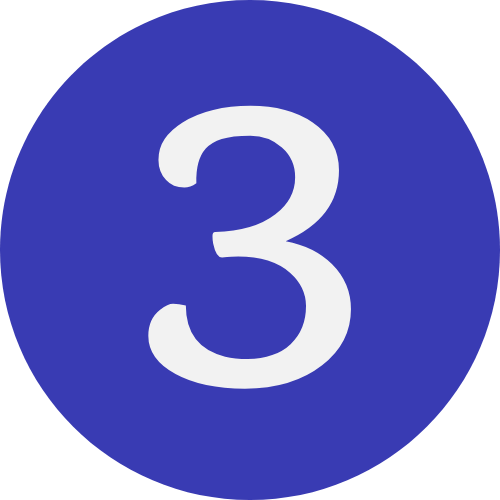 Blue circular sign with the number 3 in white.