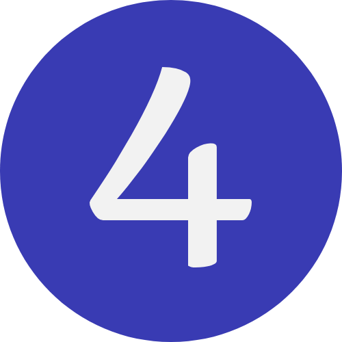 Circle with a blue background featuring a white number 4 in the center.