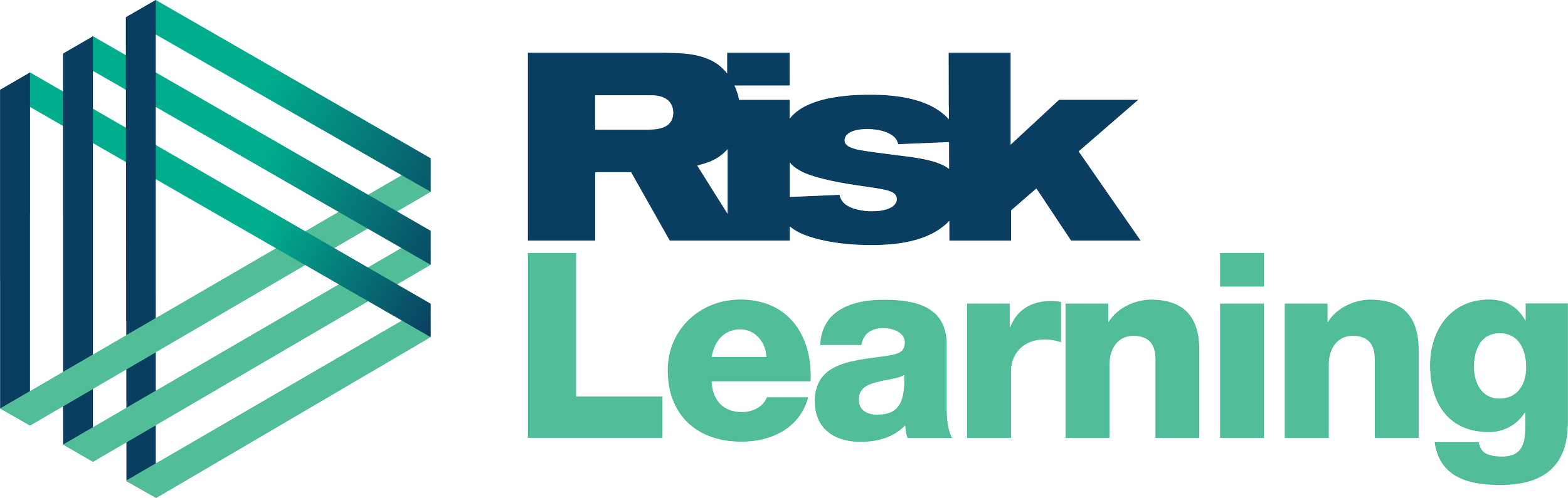 Stylized logo with geometric shapes and text that reads 'Risk Learning' in bold blue and green fonts.