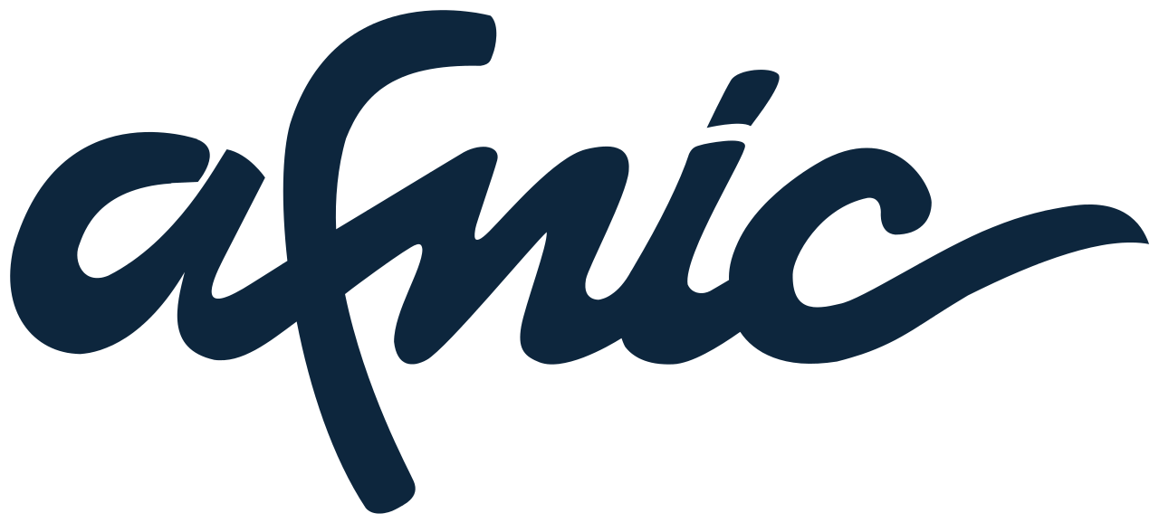 Stylized text of the word 'afpic' in dark blue cursive font.