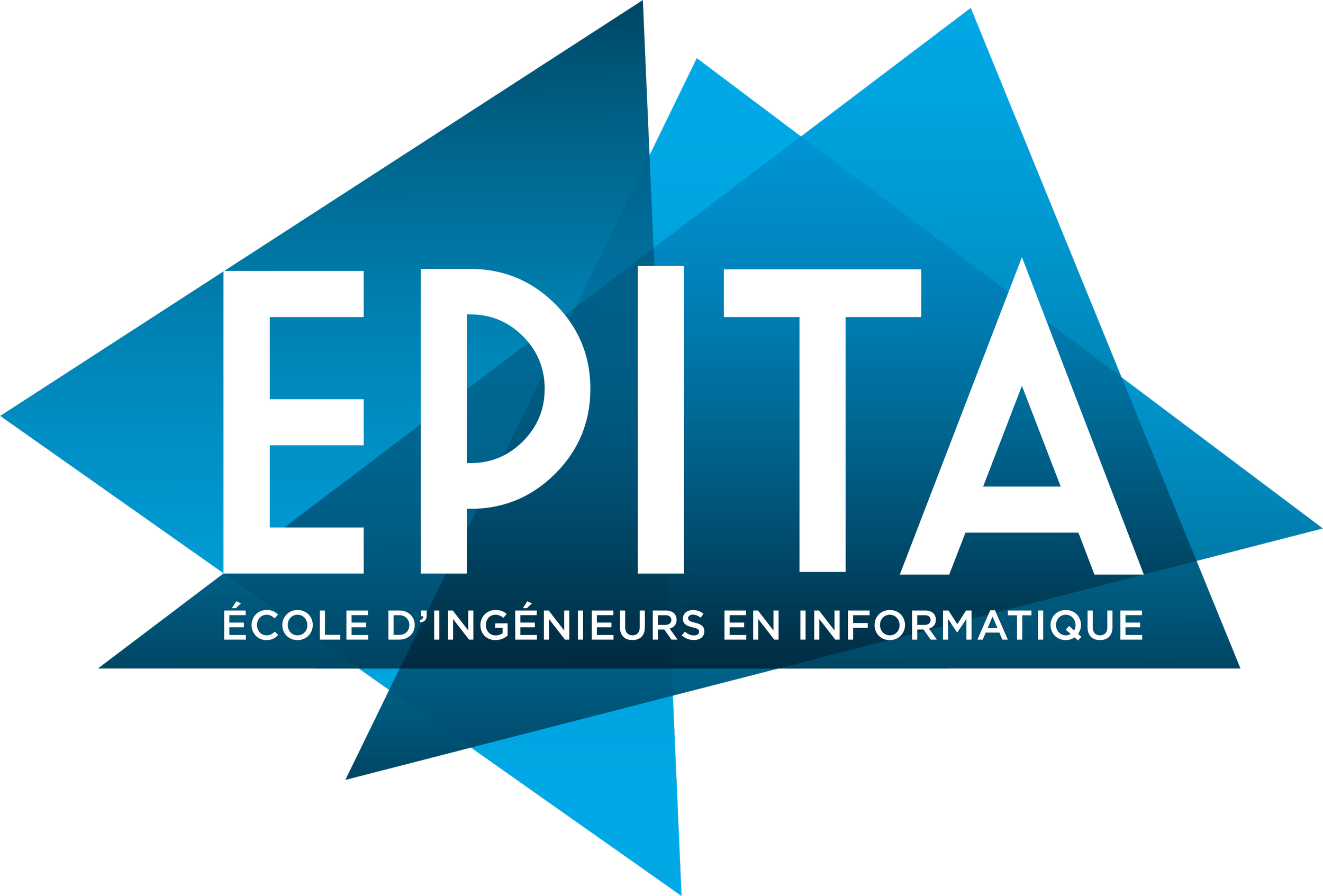 Logo of EPITA, a French engineering school in computer science, featuring a geometric blue star and the school's name in white text.