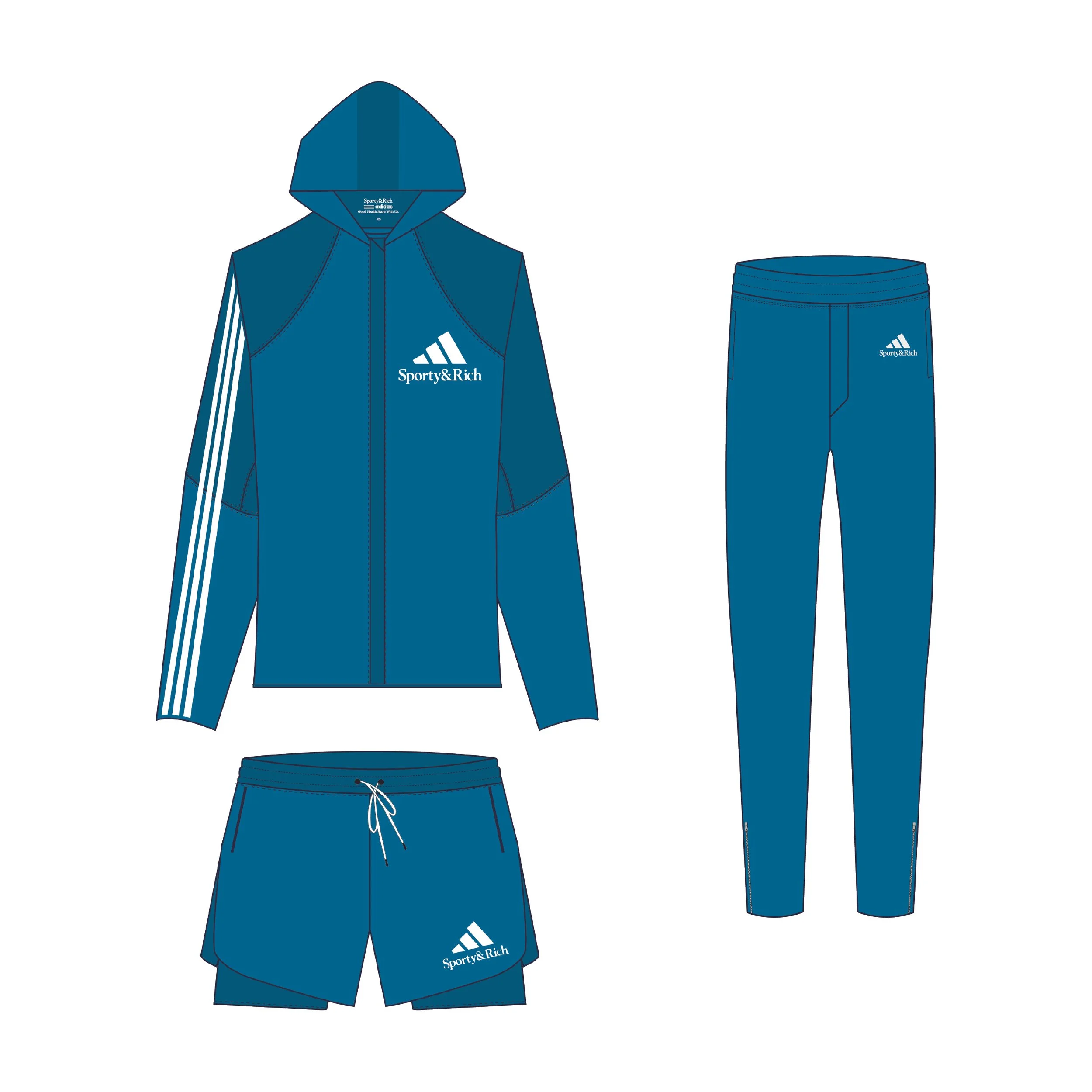 S&R x Adidas Running winder breaker, zip pant, and built in compression running short