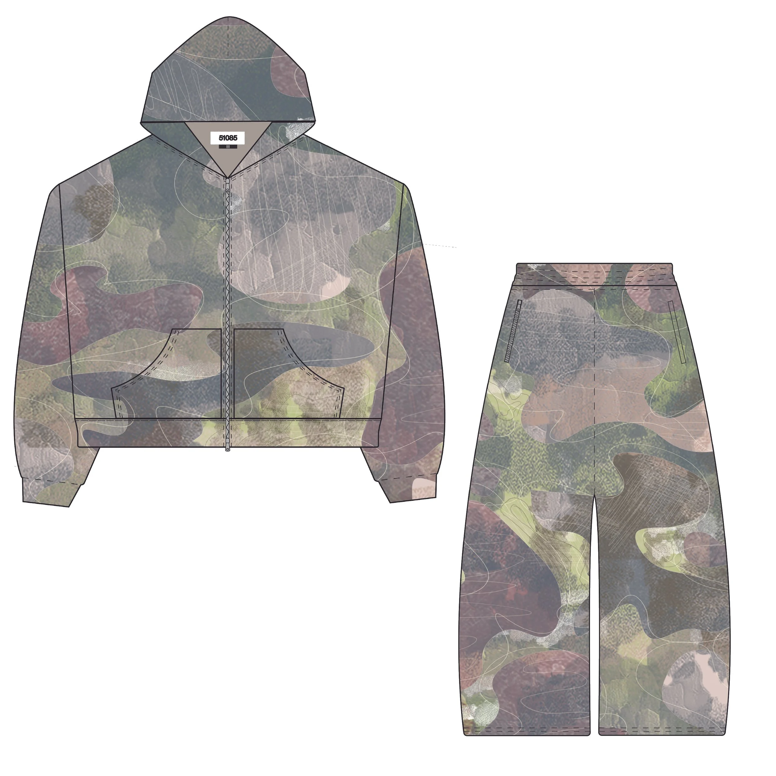 Terry Sweatsuit with custom repeat camo pattern
