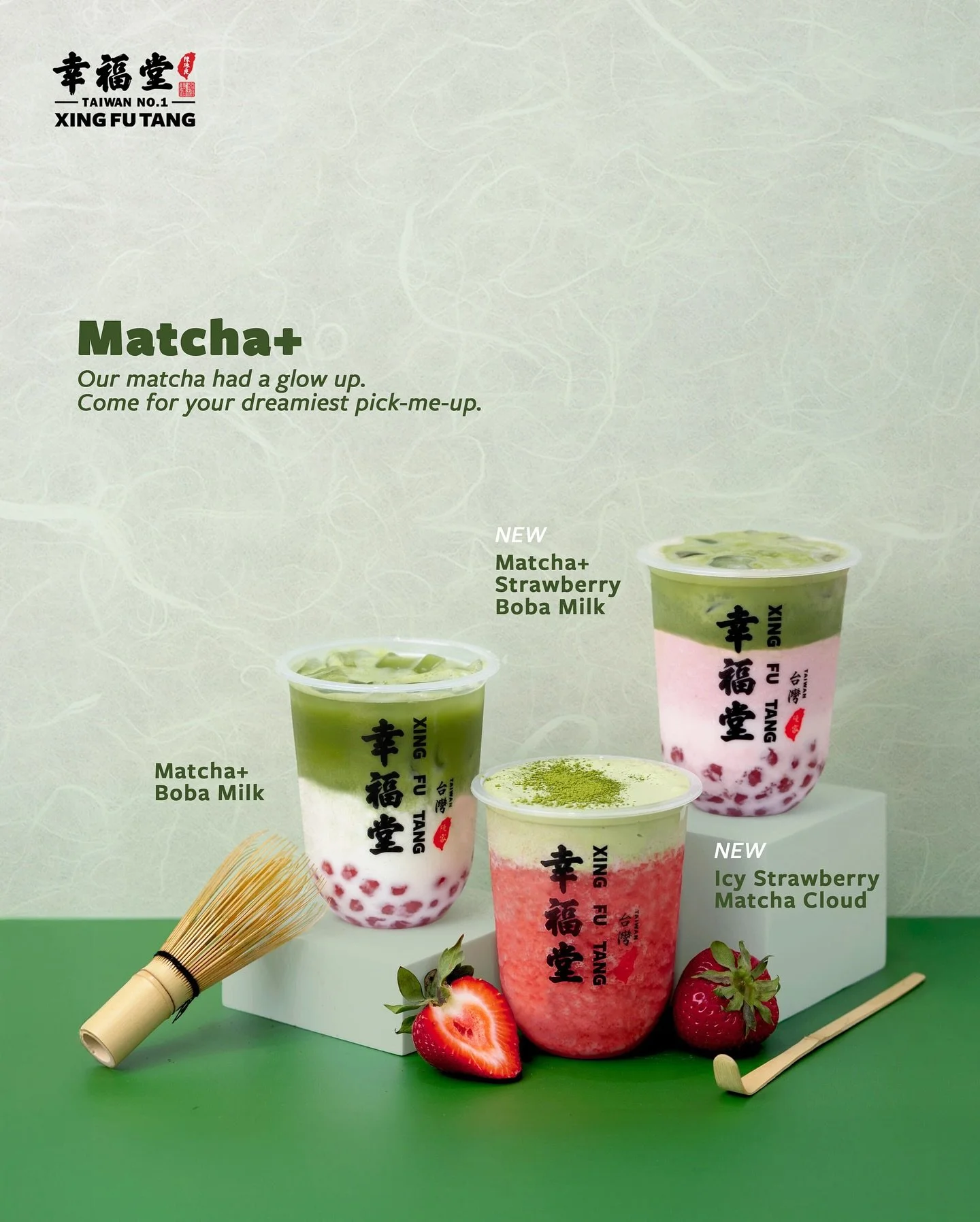 The matcha glow up you&rsquo;ve been waiting for 🍵 Discover our new and improved Matcha+ Boba Milk and our new summer matcha offerings, Matcha+ Strawberry Boba Milk and Icy Strawberry Matcha Cloud, at all of our NYC locations now 💚 

#matcha #xingf