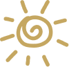 A stylized sun with a spiral in the center and rays extending outward.