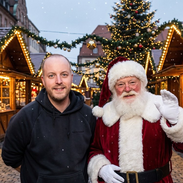 Print uit de AI-photobooth: Op de kerstmarkt