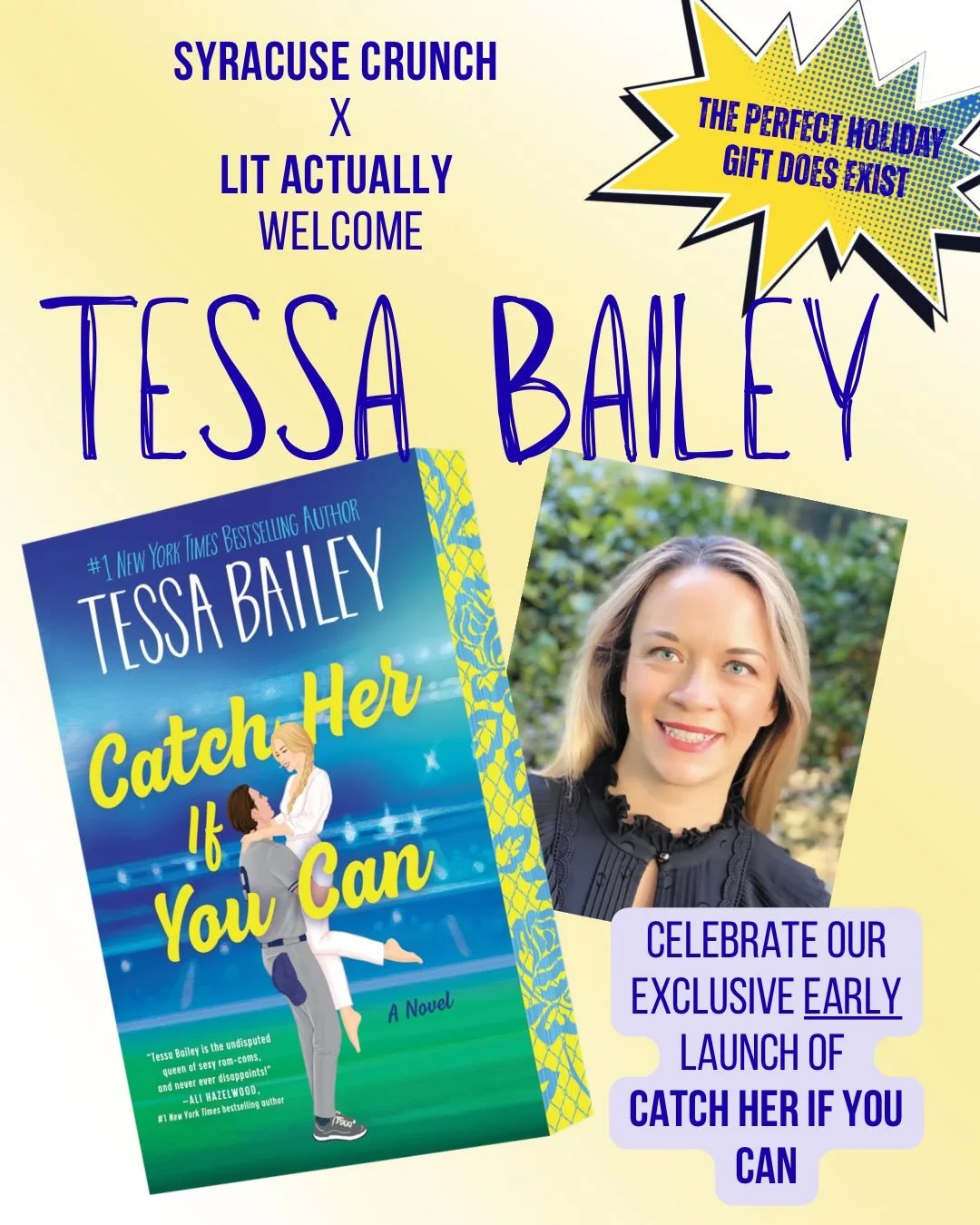 IT&rsquo;S OFFICIAL! 🎉🎉🎉🎉🎉🎉🎉

The one and only TESSA BAILEY is coming to Syracuse! You&rsquo;re invited to the Lit Actually x Syracuse Crunch exclusive early release party, January 16!

Join us for a night at the boy aquarium for romance as we