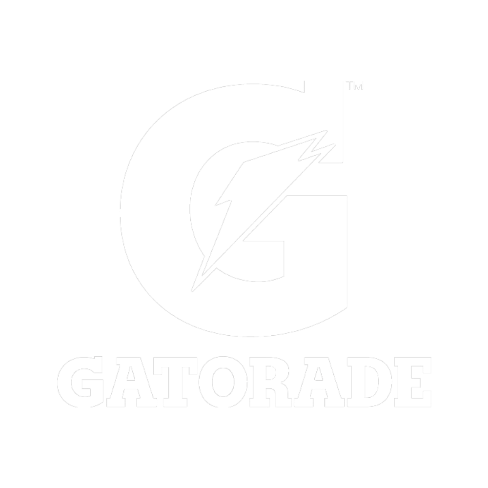Gatorade logo with a large letter G, a lightning bolt, and the word 'GATORADE' underneath, all in black and white.