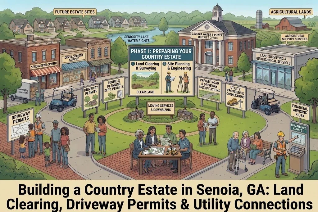 Building a Country Estate in Senoia, GA: Land Clearing, Driveway Permits &amp; Utility Connections