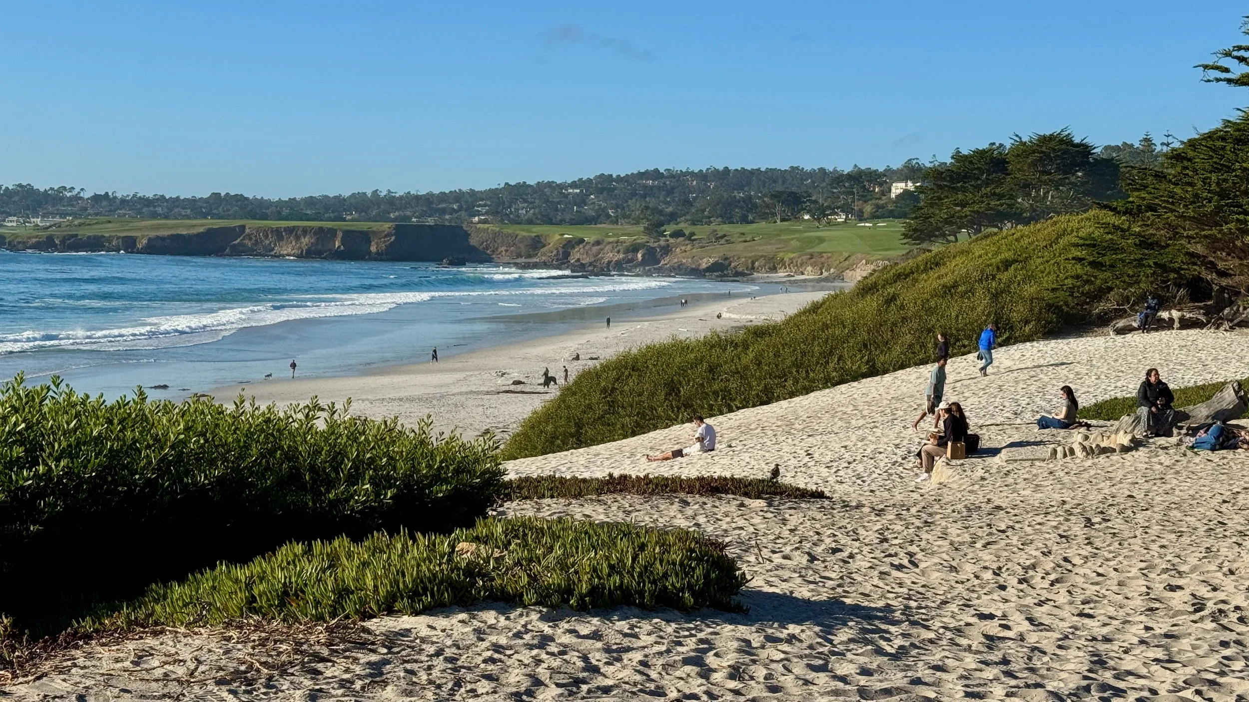 Carmel-by-the-Sea 5K finish at Ocean Ave entrance to Carmel Beach, California. Event takes place January 10th, 2026. 