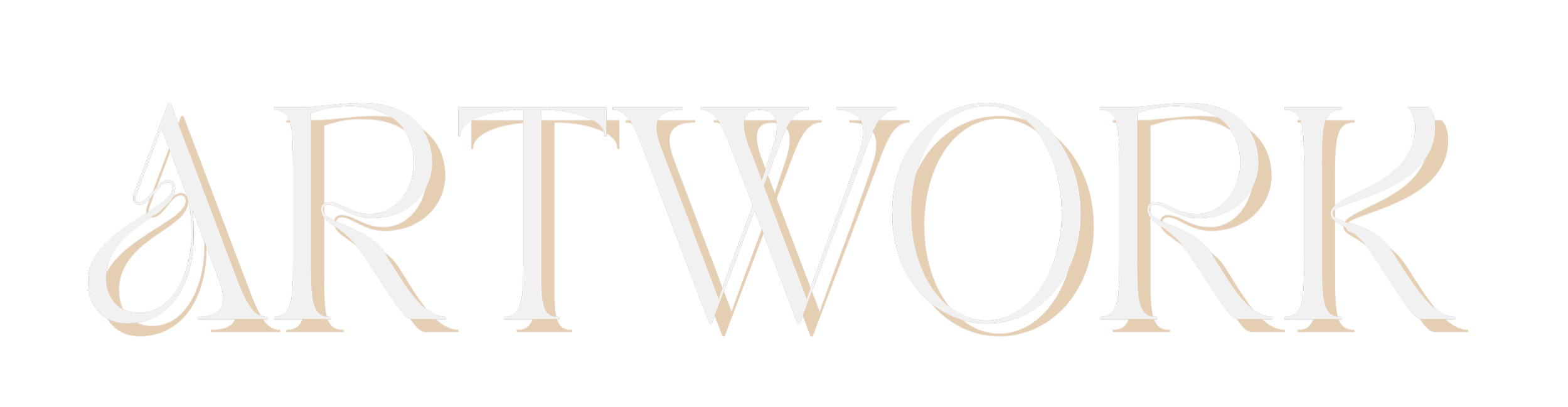 Decorative text spelling 'ARTWORK' with stylized intertwined letters in white, black, and gold on a black background.