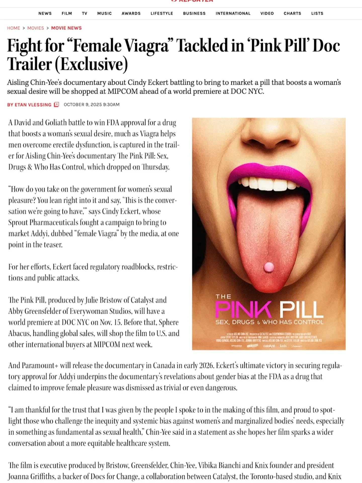 It&rsquo;s been a wild October so far for us:

🩷 Thank you @hollywoodreporter ✍🏼
🩷 SOLD OUT World Premiere screening @docnycfest 
🩷 Added second screening Nov. 18 at 6:30pm
🩷 Our 🎥 trailer shared
🩷 you all cheering us on and excited for screen