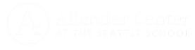 The image shows a faint, white logo of a building with a pointed roof, along with the text 'Allender Center at The Seattle School,' both in a light color against a white background.