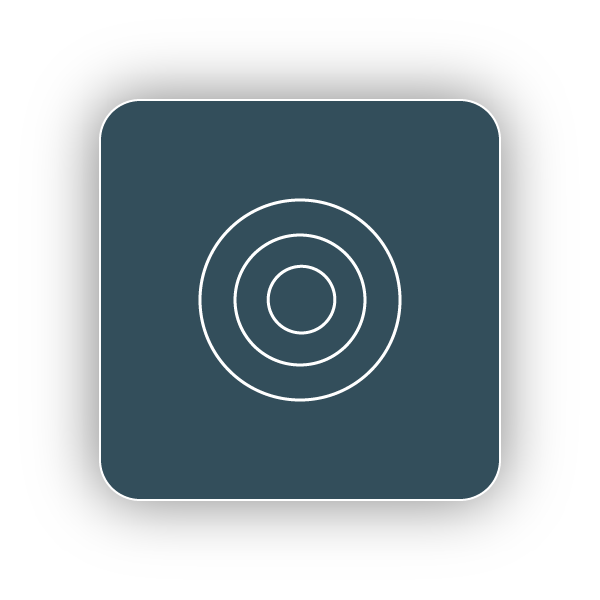 A dark blue square with rounded corners featuring three concentric white circles resembling a target or a bullseye.