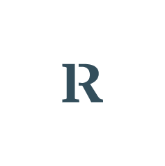 A stylized letter R on a white background