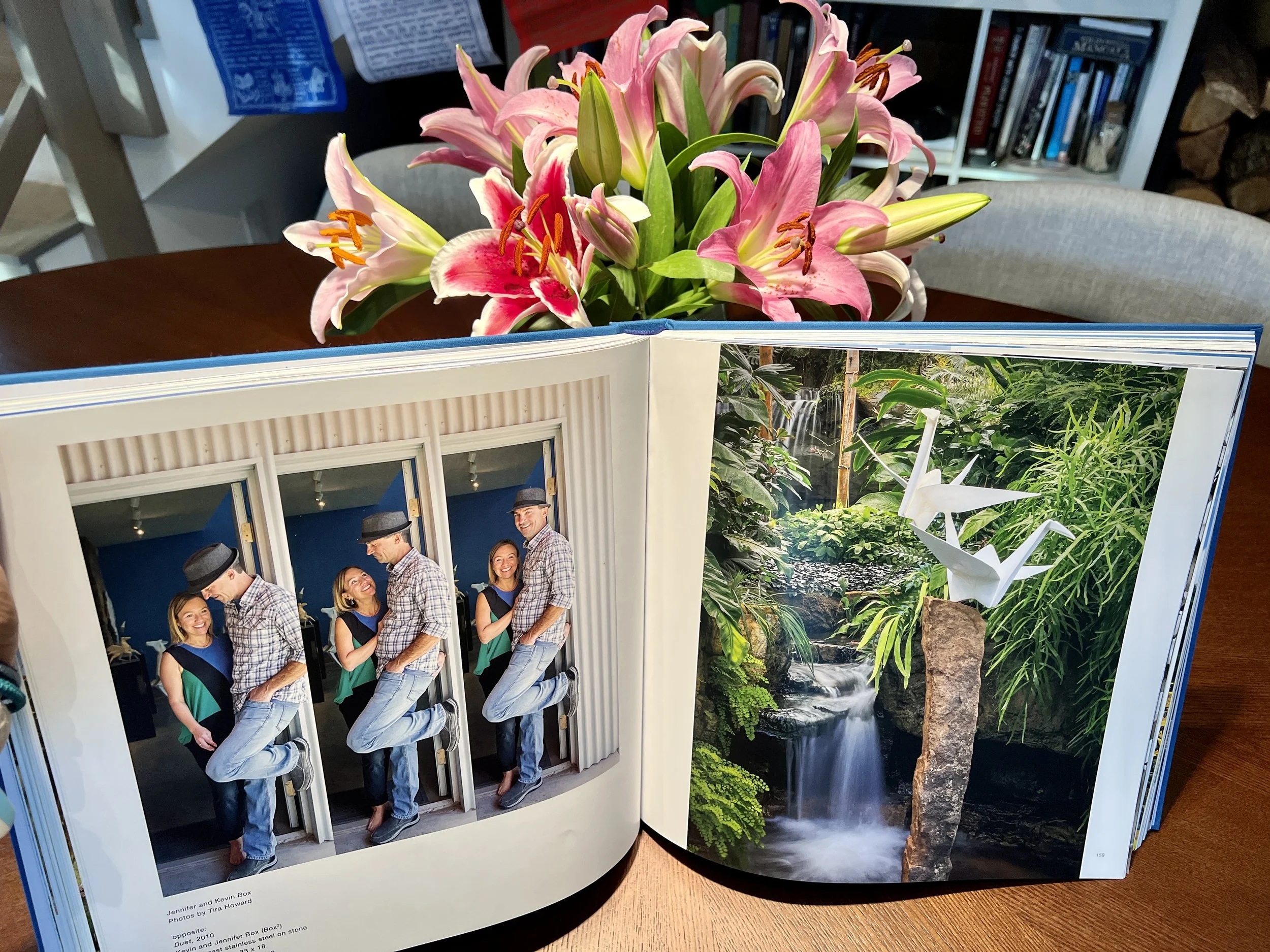 Origmaiinthegarden book, featuring Jennifer and Kevin Box and their origami collaborators