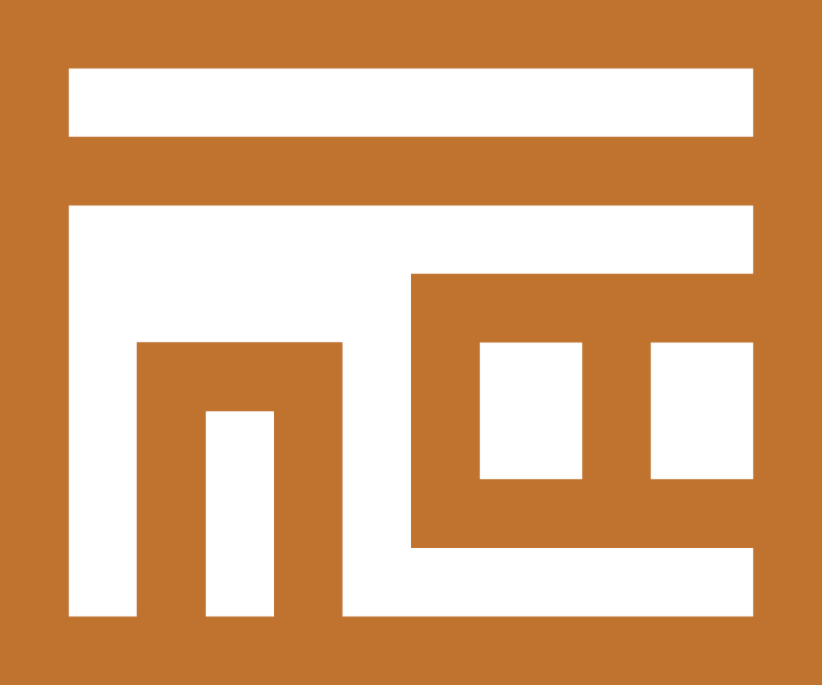 Black abstract geometric pattern on a brown background.