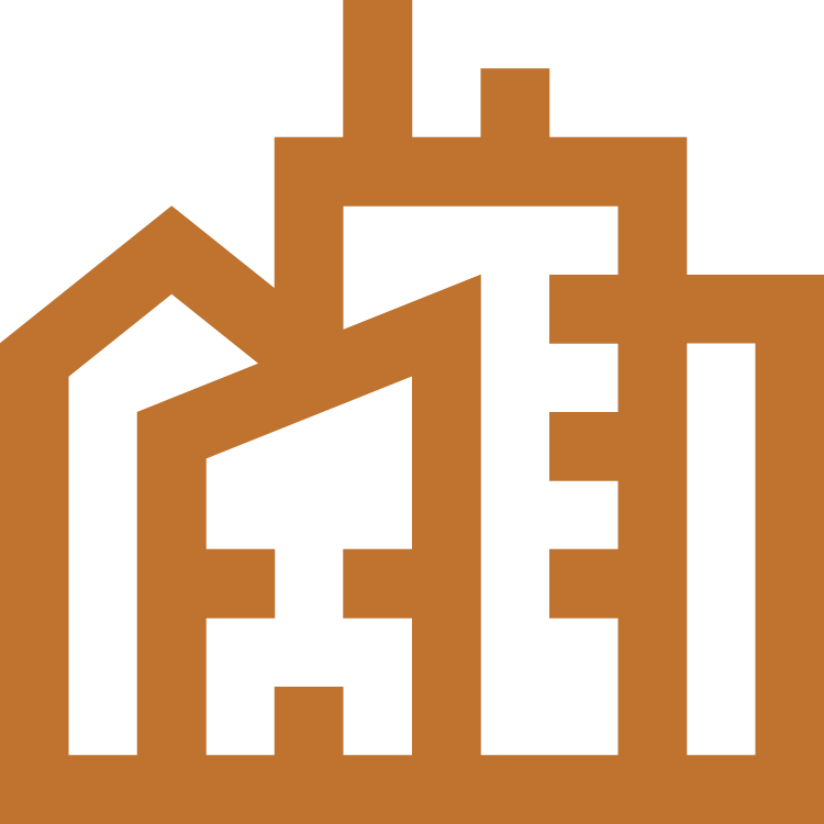 A stylized logo with the word "REI" in bold, black letters inside a brown house-shaped outline.