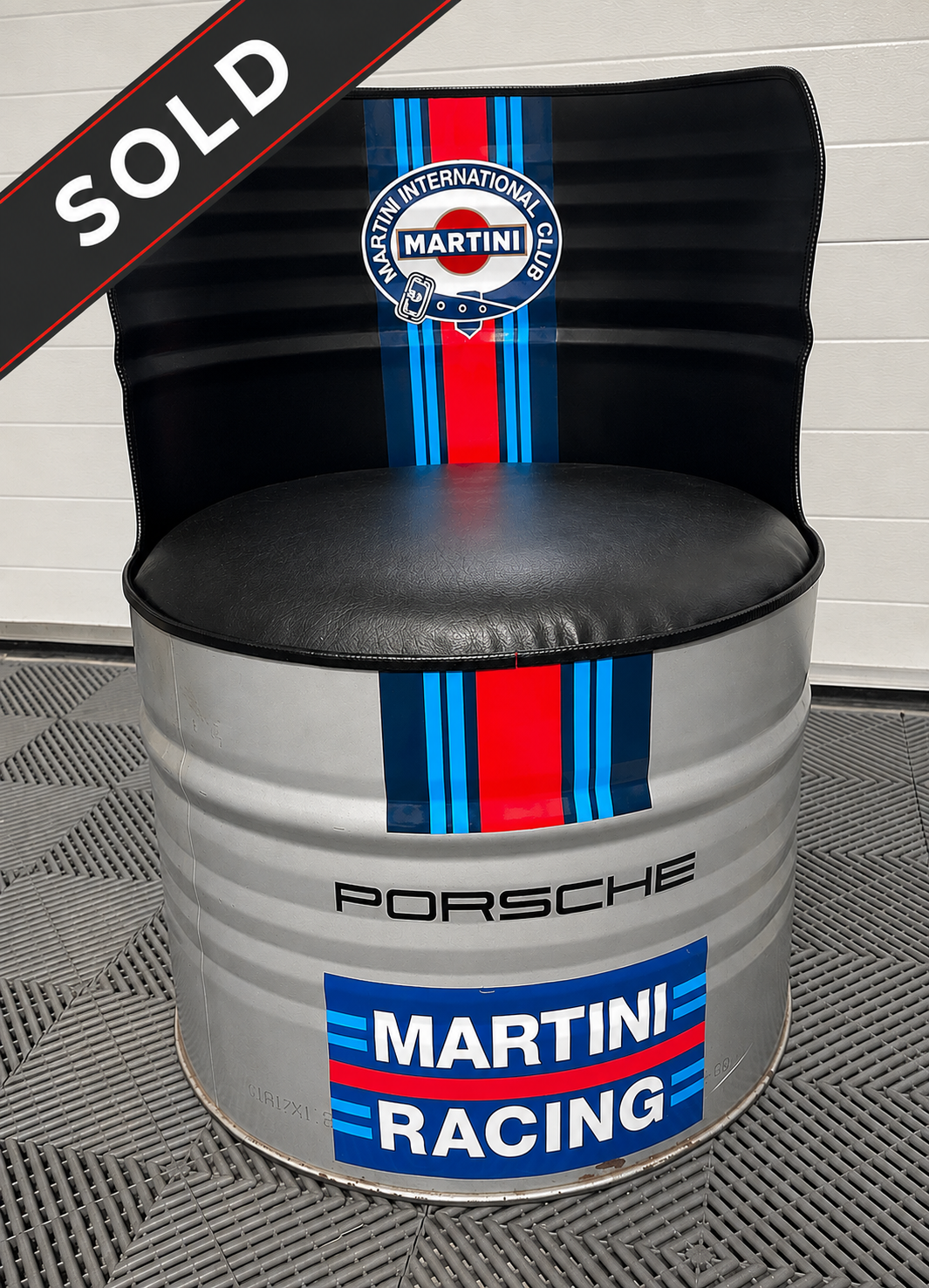 Porsche Martini Racing Themed Oil Drum Seat (911 917 Le Mans)