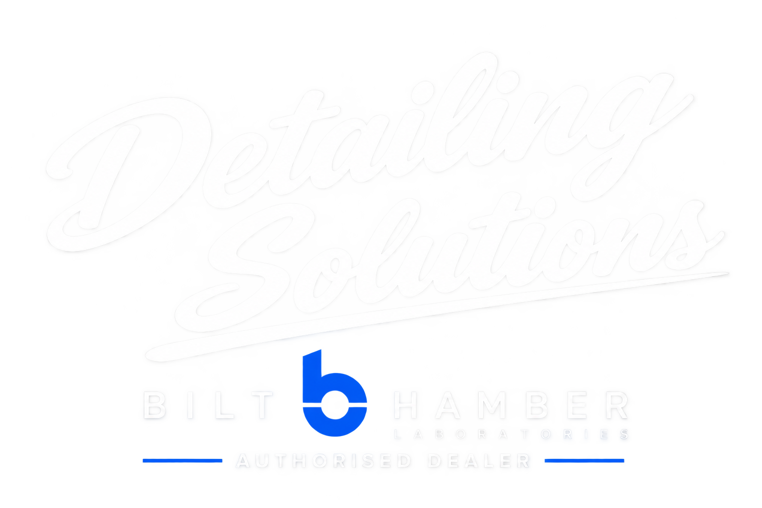 Neon sign reading 'Detailing Solutions' with 'Bilt Hamber Laboratories' and 'Authorized Dealer' below.
