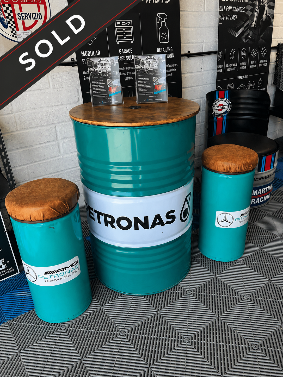 Petronas Mercedes AMG F1 Themed Oil Barrel Table & Stool Set