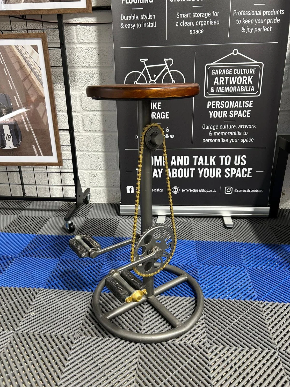 Vintage Bicycle Pedal & Chain Industrial Bar Stool – Unique Garage / Man Cave Furniture
