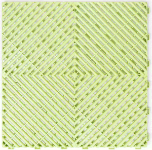 A geometric pattern made of crisscrossing green slats forming diamond and square shapes.