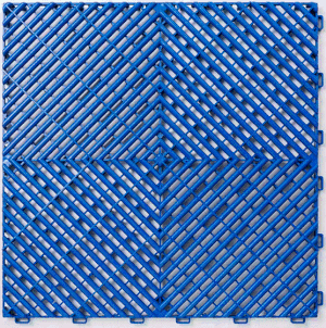 Close-up of a blue lattice fence with a diamond-shaped pattern in the center.
