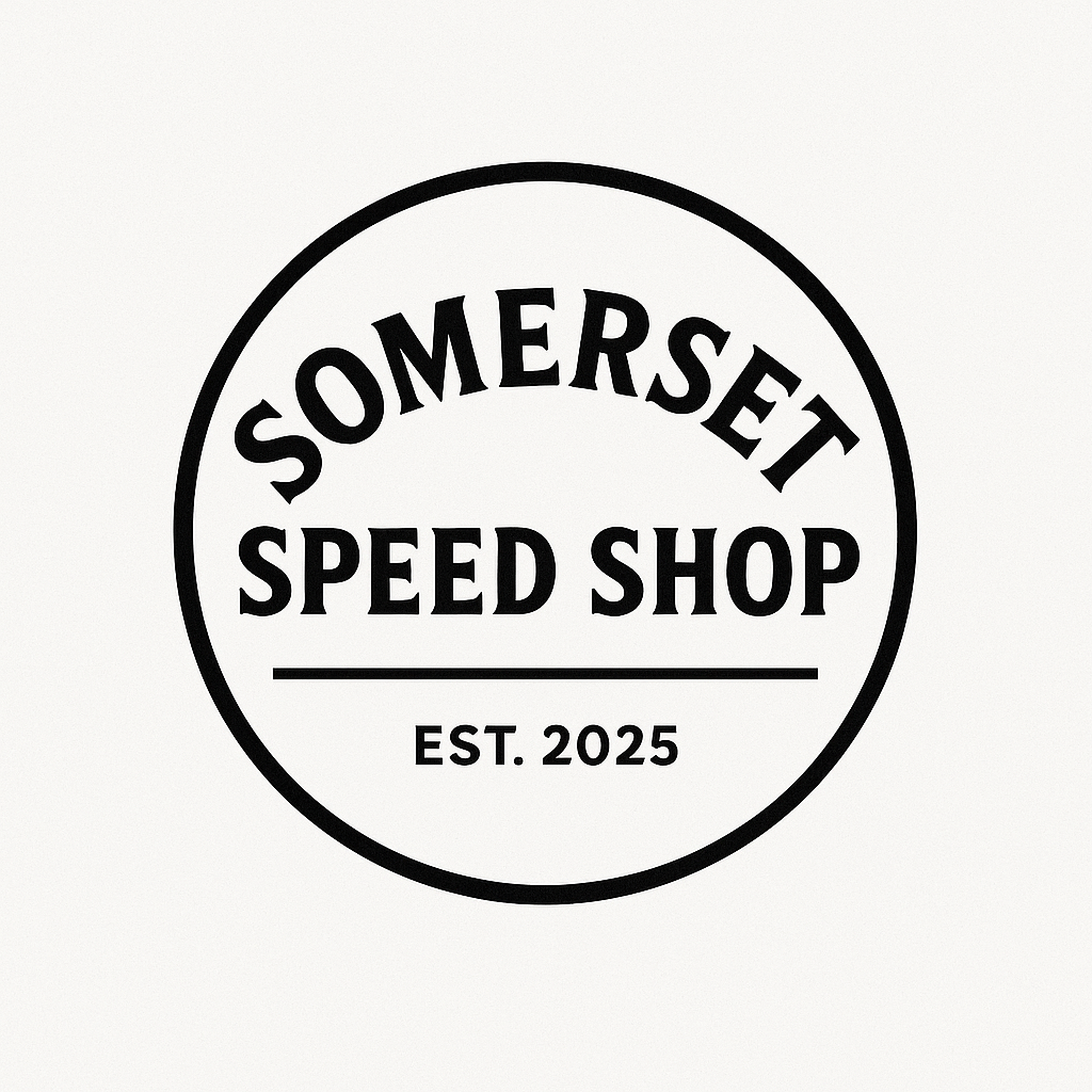 Logo for Somerset Speed Shop, established 2025, featuring black text inside a circle.