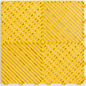 Close-up of yellow plastic lattice or grid pattern with interwoven diagonal lines.