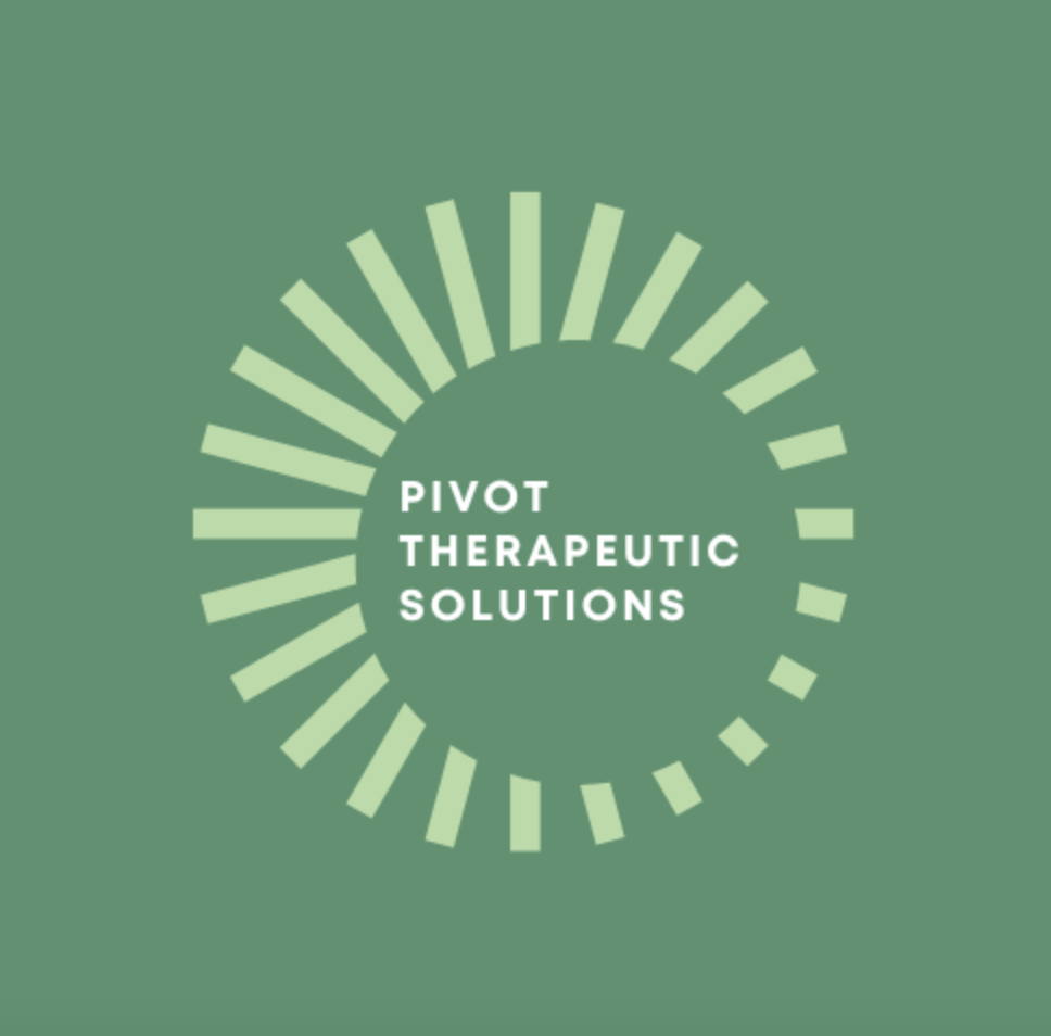 Logo for Pivot Therapeutic Solutions featuring a circular design with green bars radiating outward, set against a green background.