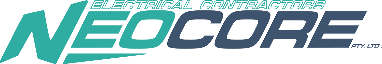 Close-up of a logo with stylized text reading 'NEOCORE' and smaller text 'PTY. LTD.' beside it, on a teal background.