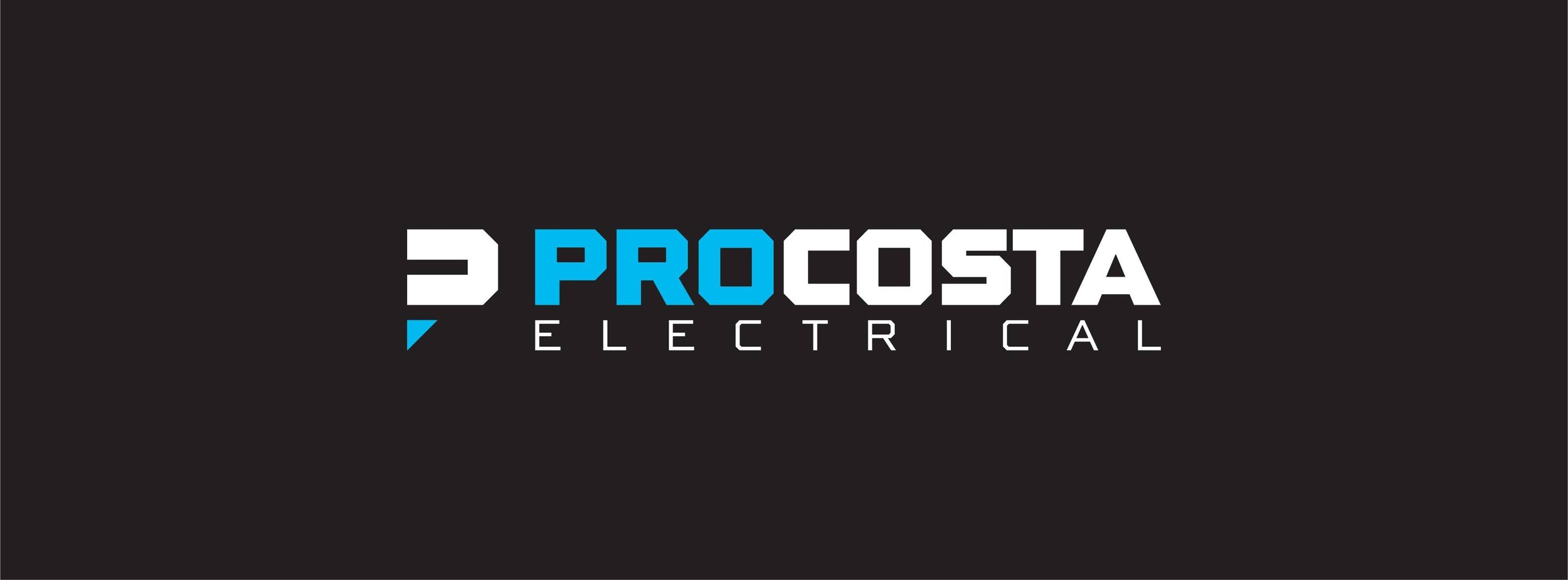 Logo of Procosta Electrical with a black background, blue and white text.