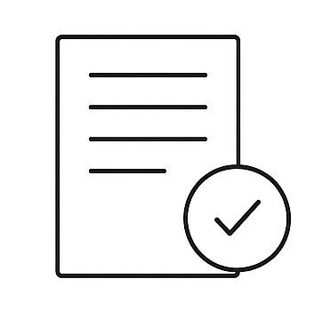 Document with a checkmark badge indicating approval or completion.