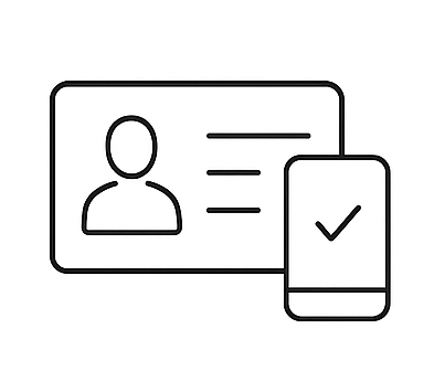 Illustration of a person's ID card and a smartphone with a check mark.