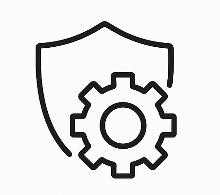 Shield with gear representing security and settings.