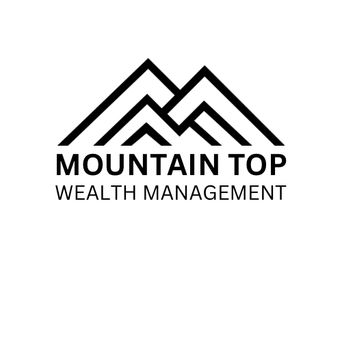 Logo of Mountain Top Wealth Management with a stylized mountain range and text.