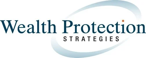 Logo for Wealth Protection Strategies with blue text and a swoosh design.