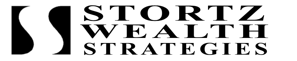 Text-based logo with stylized black quotation marks and the words 'Stortz Wealth Strategies' in bold black font.