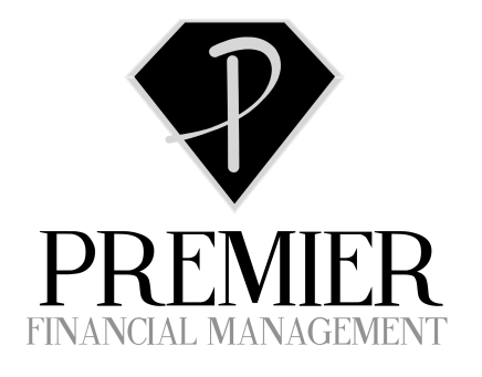 A black background with a gray diamond-shaped emblem containing a stylized letter P and a diagonal line, and the text "Financial Management" underneath.